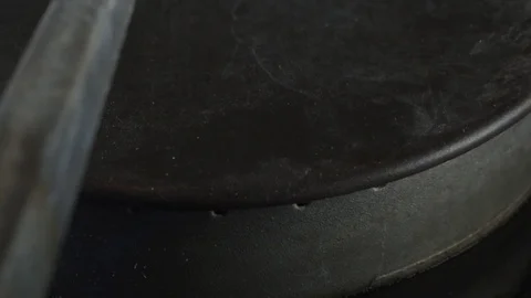 Close- up in super slow motion of a lit gas stove top Stock Footage 117073995