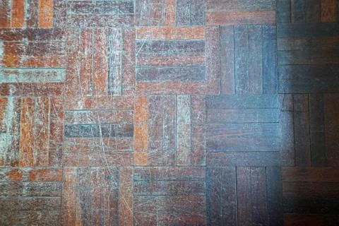 Close up surface and texture of old wooden parquet flooring Foto stock