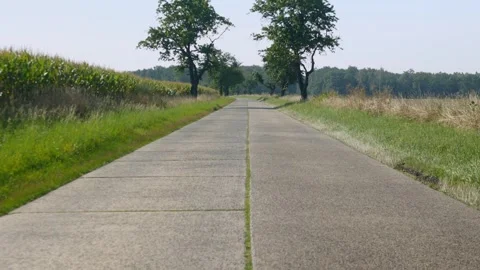 Close up of surface and view of straight concrete country road Stock Footage 343542597