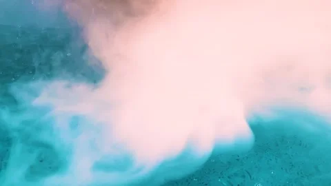 Close up surface of blue water on textured floor with smoke and bubbles in pool Stock Footage 316027027