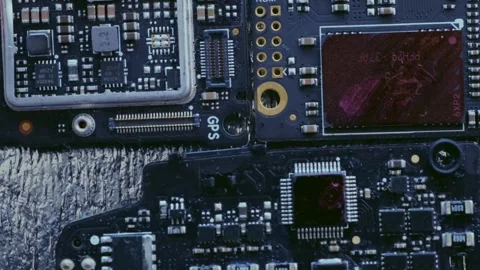 Close up surface computer chips, cpu, circuit and microchip macro tracking shot. Stock Footage 246950852