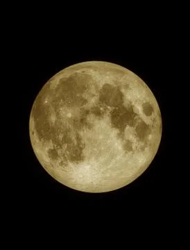 Close up surface textured of yellow full moon, lunar on dark night sky space Stock Photos