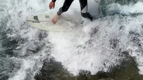 Close Up on a Surfer Surfing the Wave in a Sunny Summer Day in Thun, River Stock Footage 259367415
