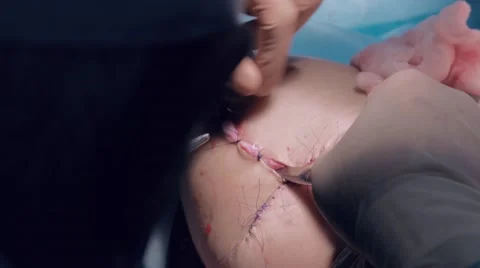 Close-up of surgeon is hands suturing the chest after implantation 库存影片 68930727