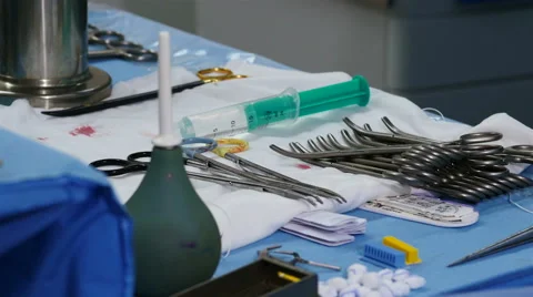 Close-up of surgical tools on a table, Full HD Video stock 59022308