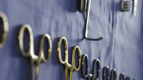 Close-up of surgical tools on tray Stock Footage 300746517