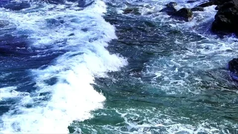 Close-up of the surging Mediterranean waves Stock Footage 234832225