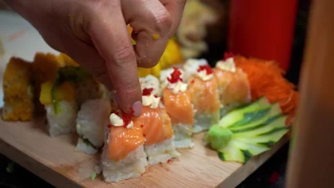 Close-up of Sushi Plating in a Restaurant - Professional Sushi PresentatioN 動画素材 288888838