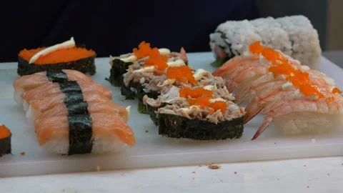 Close-up of sushi presentation in Thai kitchen Video stock 290458489
