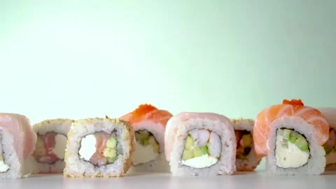 Close-up sushi roll set Stock Footage 167218262