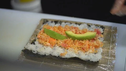 Close-up of Sushi Rolling Stock Footage 75327538