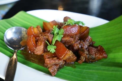 Close up sweet and caramelized pork belly Stock Photos