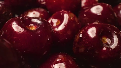 Close-up of sweet cherries  captured with a sliding motion. Stock Footage 313802250