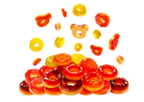 Close up of sweetjelly donuts stack isolated on white background. Stock Photos