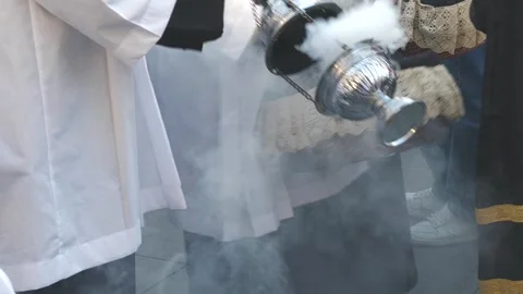 Close Up of Swinging Incense Burner During Semana Santa Stock Footage 335989901