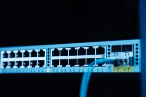 Close up of a switch panel for LAN cables 写真素材