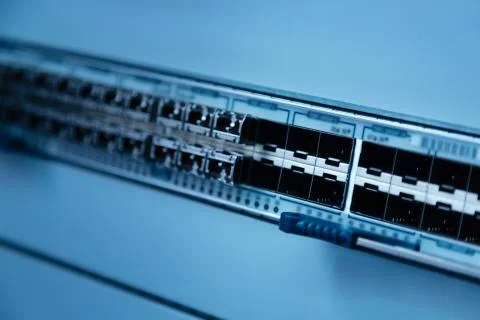 Close up of switch panel for LAN cables Foto stock