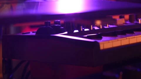 Close up on synthesizer. Slide camera movement. Stock Footage 139762694