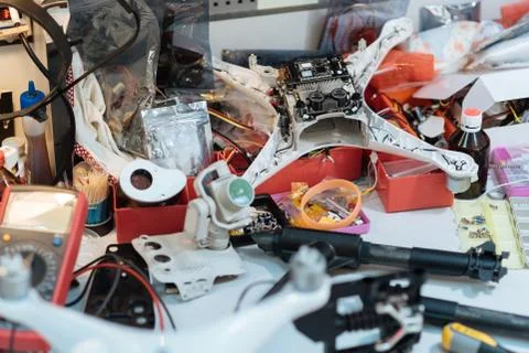 Close up of a table with drone details Stock Photos