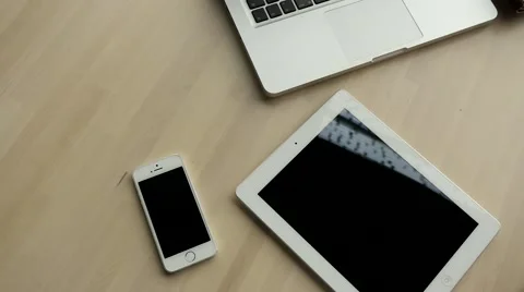 Close up of table pc, mobile phone, lapotop. Copy space Stock Footage 55654006