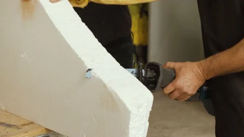 Close Up of Table Saw Cutting Wood on Construction Site Stock Footage 167708468