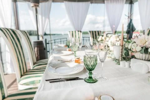 Close up. table served for the wedding feast. Stock Photos