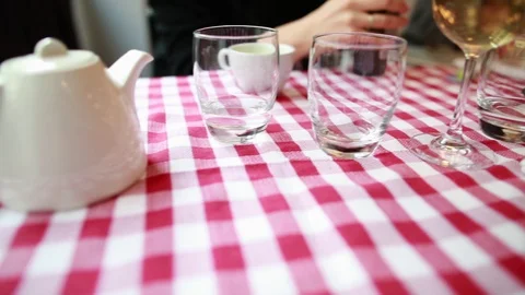 Close-up of table serving in a cafe for a family with a child Stock Footage 128732726