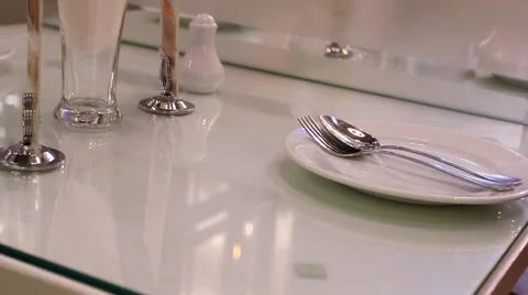 Close up of table setting for dinner in a restaurant. HD. 1920x1080 Stock-Footage 44467779