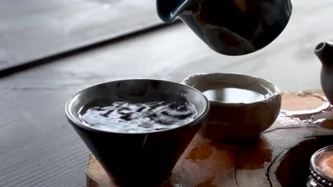 Close-up Table For Traditional Tea Ceremony Utensils, Chinese Te Stock Footage 218345193