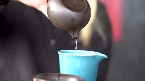 Close-up Table For Traditional Tea Ceremony Utensils, Chinese Te Stock Footage 218345292