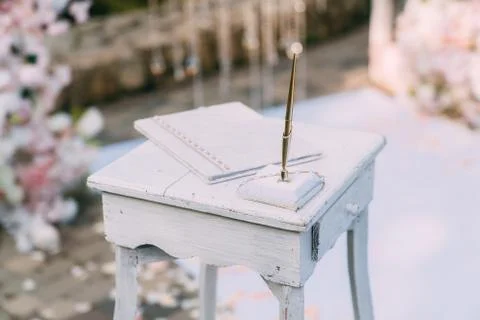 Close up table for wedding registration. Wedding day, marriage Stock Photos