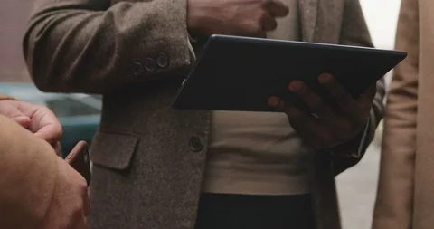 Close up of the tablet computer in hands of the African American man and Video stock 100067433
