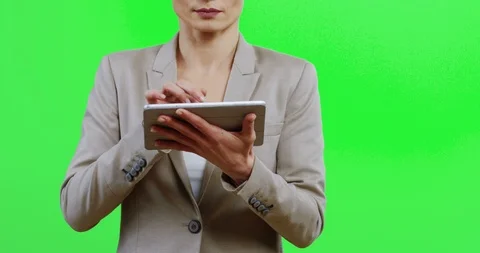 Close up of the tablet device in hands of the Caucasian woman in business style Stock Footage 104528230