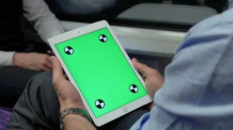 Close-up of tablet with green screen and markers, chroma key Stock Footage 67260952