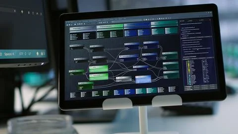 Close up of tablet in high tech data center business 写真素材