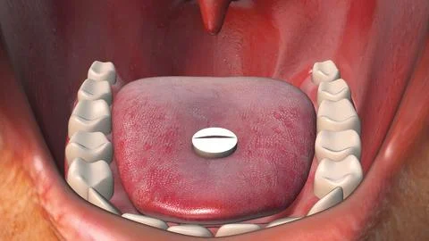 Close-up of tablet on tongue Illustration