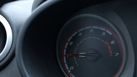 Close-up of the tachometer of a modern car Stock Footage 112874744