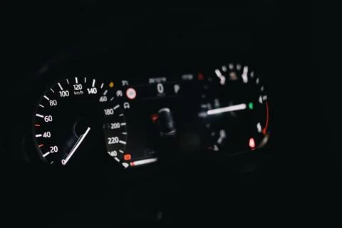 Close-up.  tachometer speedometer and virtual dashboard of a premium car cock Foto stock