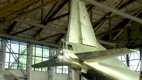 Close-up of tail section of An-12 military transport aircraft (NATO - Cub). Stock Footage 170553434
