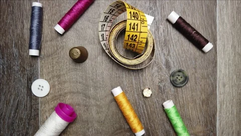 Close-up of a tailor's desk with tailoring tools Stock Footage 171390491