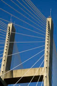 Close up of the Talmadge Memorial cable-stayed bridge in Savannah, GA Stock Photos