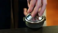 Close-Up Tamping Fresh Ground Coffee In The Horn, Seamless Cinemagraph Video Stock Footage