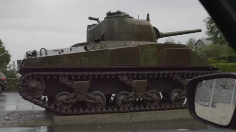 Close up tank on display seen from the window of a car. Slow motion 4K Video stock 259286635