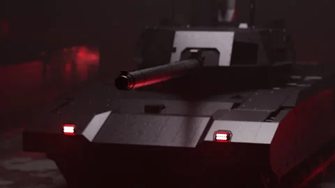 A close up of A tank with red lights in a 3D animation Stock Footage 253623536