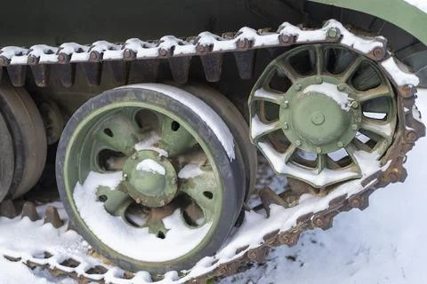Close-up of a tank wheel preparing for war Stock Photos