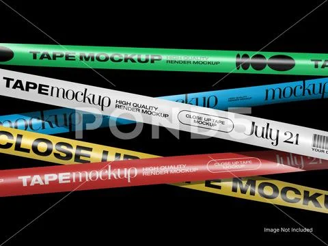 Close-Up Tape Mockup – Colorful Strips for Branding &amp; Packaging PSD Template