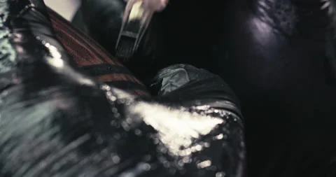 Close up tattoo artist shows the process of getting tattoos with paint. Stock Footage 236333472