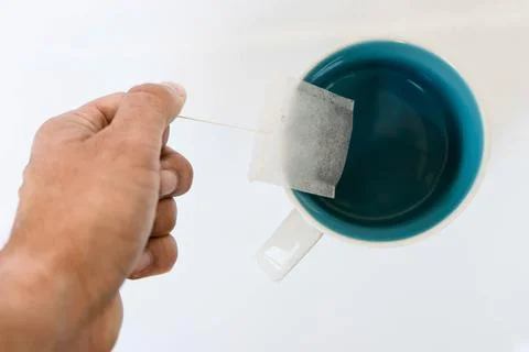 Close Up on the Tea Bag in the Mug Foto stock