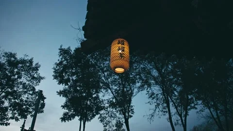 Close-up of the tea house at dusk Stock Footage 228662518
