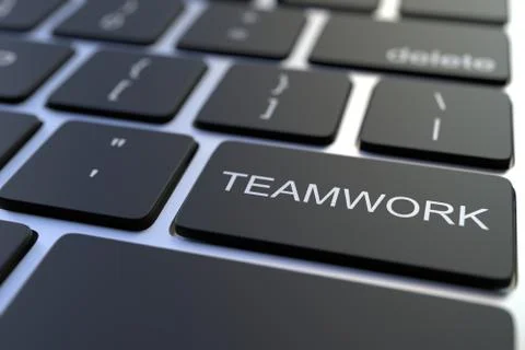 Close-up of TEAMWORK key on the keyboard. 3D rendering Stock Illustration